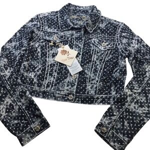 Rose Royce Premium Vanessa Polka Dot Acid Wash Denim Cropped Jacket JR163-WCKL M